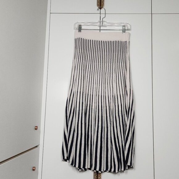 Club Monaco Knit Midi Striped Pattern Skirt Size M Navy/White - Picture 1 of 5